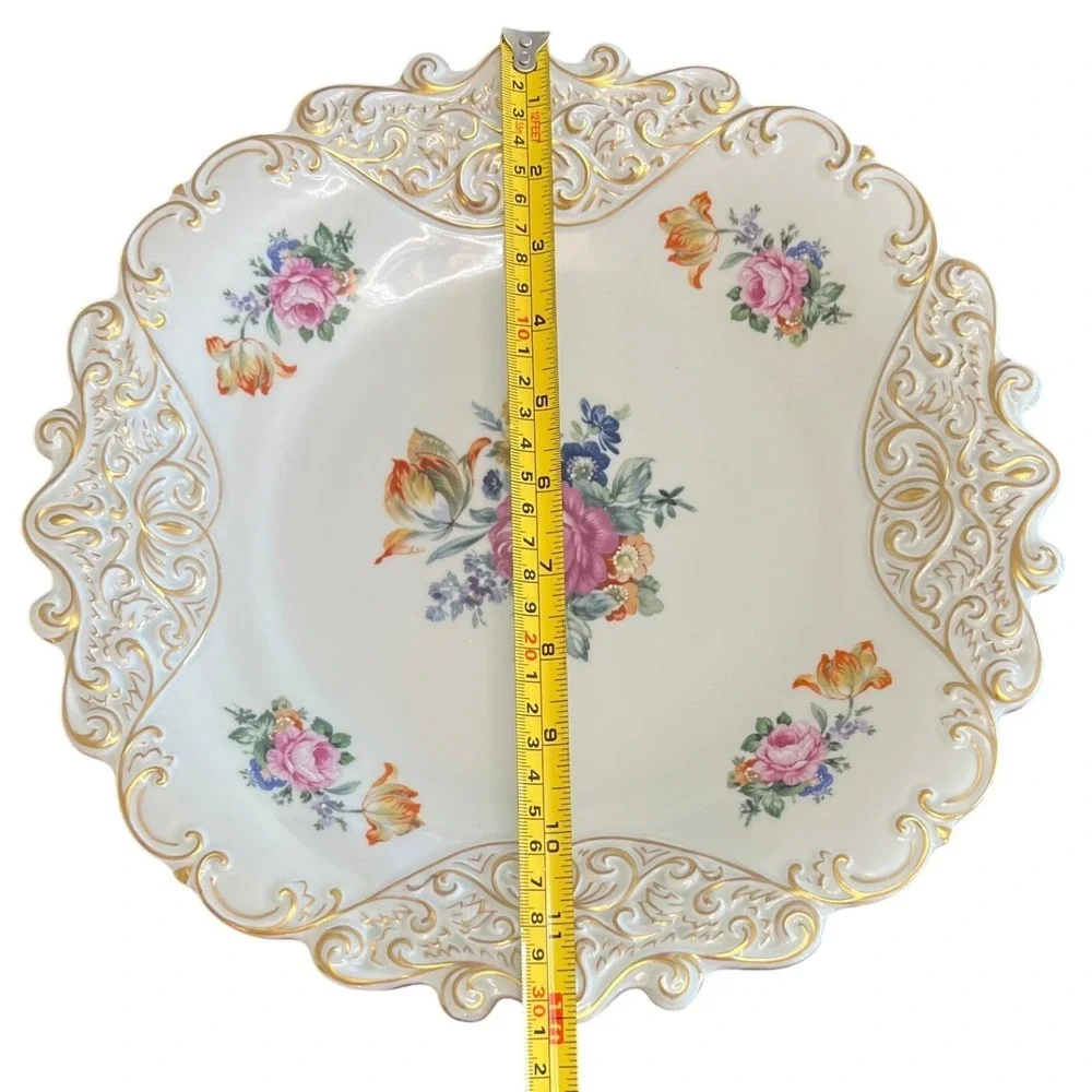 JLMenau Graf Von Henneberg Porcelain Floral Serving Plate Hand Enameled Germany